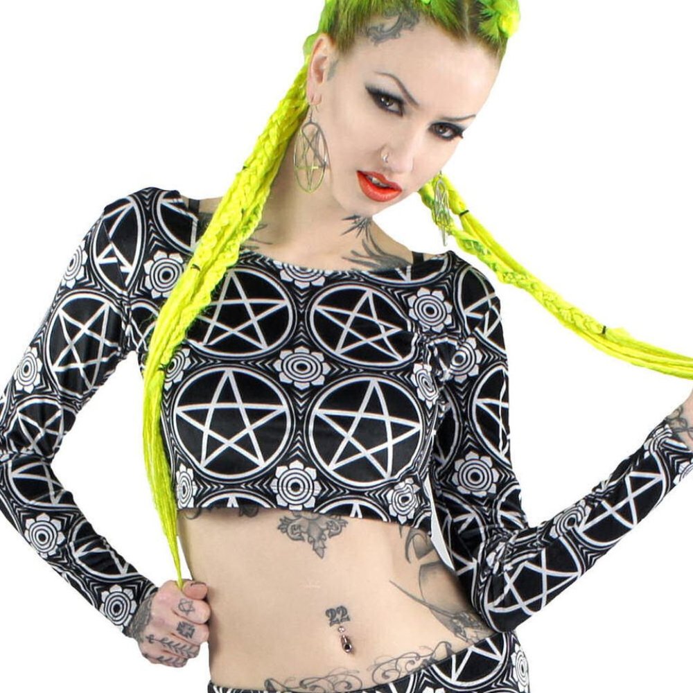 Sold Out Killstar Soft Velvet Occult Pentagram Pentacle Long Sleeve Crop Top